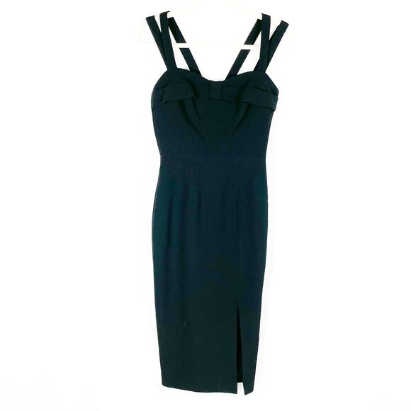 Dress the Population Black Sheath Dress Double Straps Sz XS Leg Slit Sleeveless - Picture 1 of 7